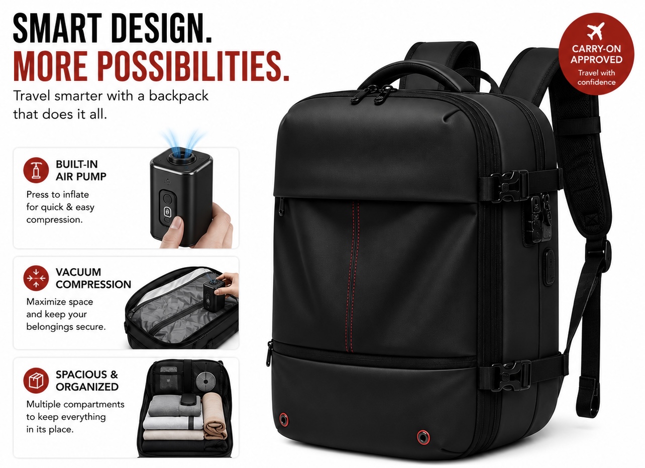 Exploresbag smart design with built-in air pump